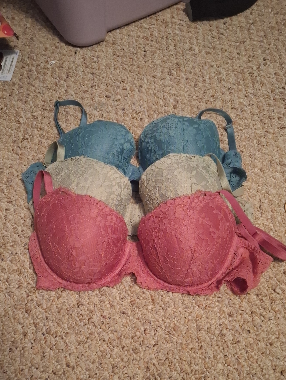Victoria Secret Lace Push-Up Bras- Pink, Green & Teal 38 D